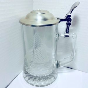 Glass Beer Stein Pewter Lid Columbia 1901 Americas Cup ALWE Old Spice W. Germany